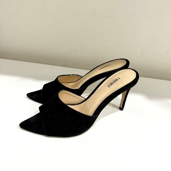 L'Agence Lolita Suede Pointed Open-Toe Stilettos Heel Mule Black Women's EU 38 - Picture 2 of 7
